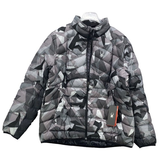 Spyder Puffer Jacket Men's XXL xl Geared Synthetic Down Black Gray Camo … - Picture 1 of 10
